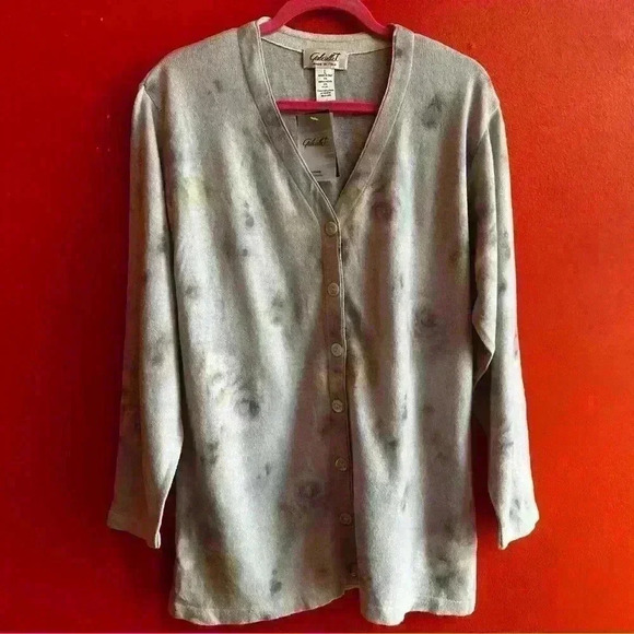 Vintage floral wool blend transfer print cardigan size Large - Picture 1 of 8